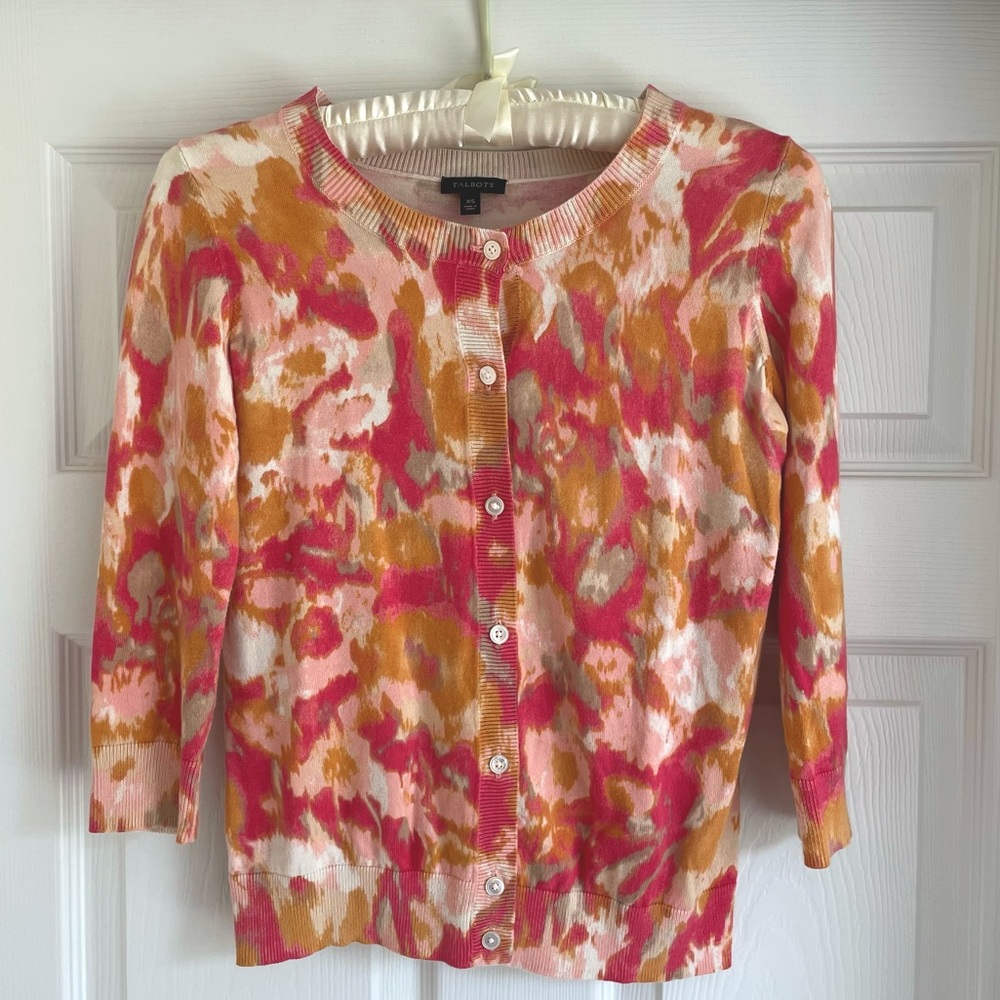 Talbots Summer Watercolor Floral Cardigan